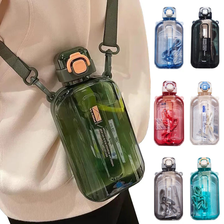 Flat Square Transparent Water Bottle with Strap