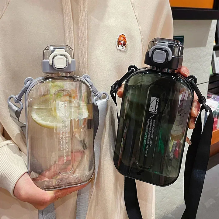 Flat Square Transparent Water Bottle with Strap