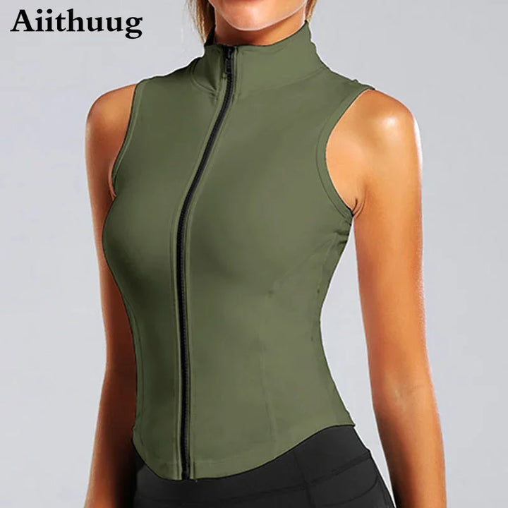 Aiithuug Women's Athletic Sleeveless Zip-Up Vest