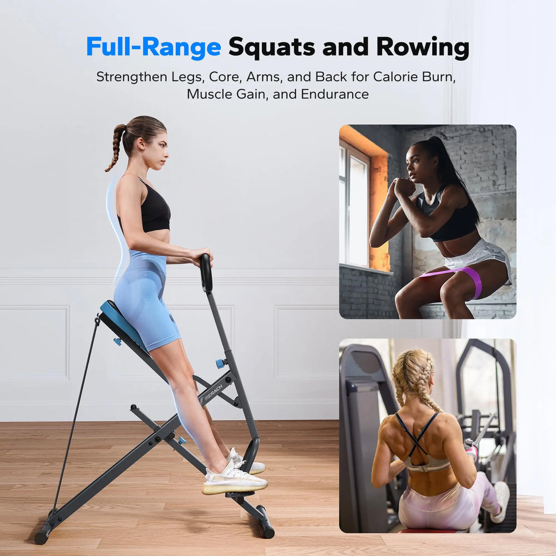 MERACH 2-in-1 Squat & Rowing Machine – Foldable Home Trainer