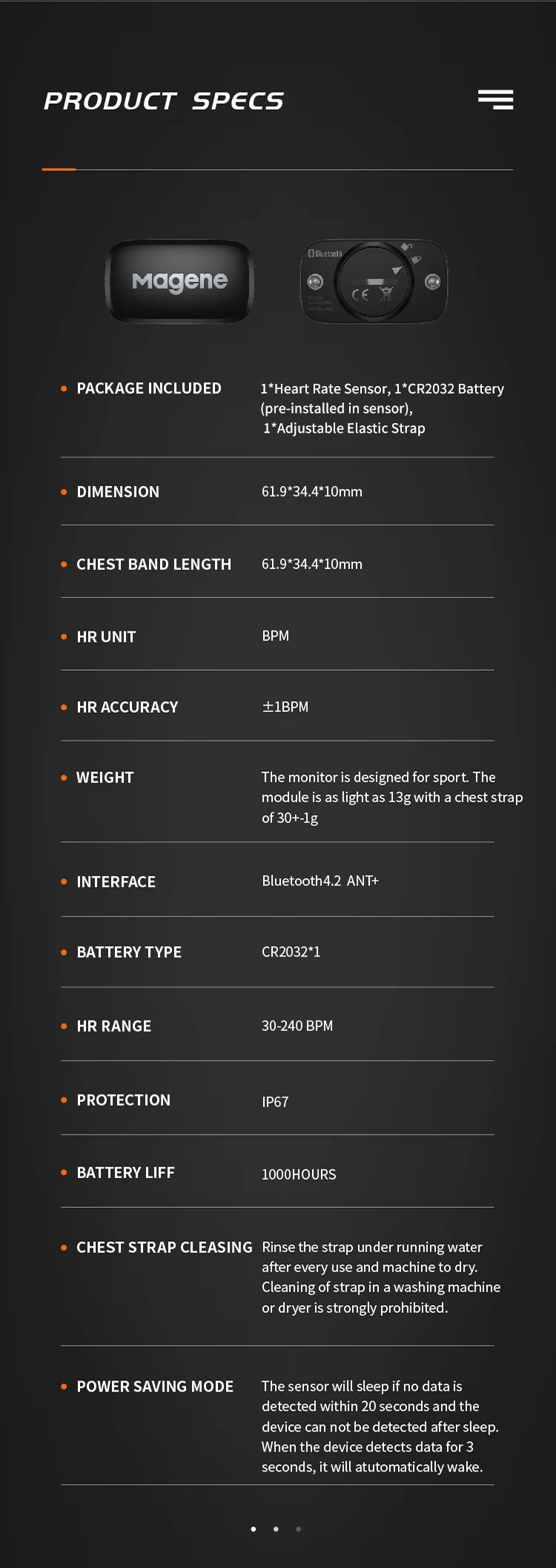 Magene H64 Heart Rate Monitor Chest Strap – Dual ANT+/Bluetooth