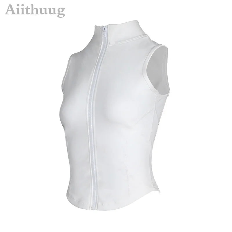Aiithuug Women's Athletic Sleeveless Zip-Up Vest