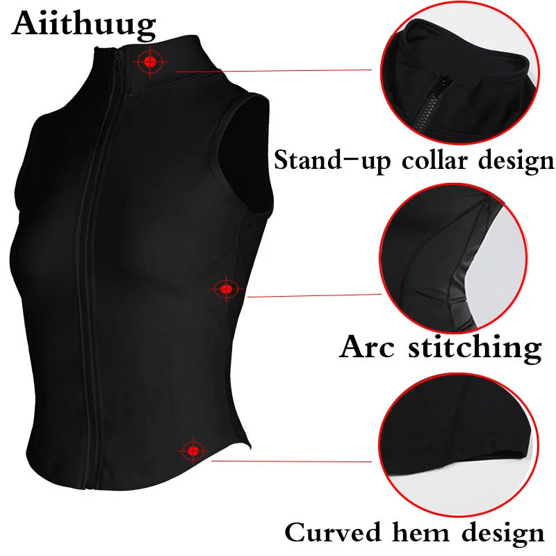 Aiithuug Women's Athletic Sleeveless Zip-Up Vest