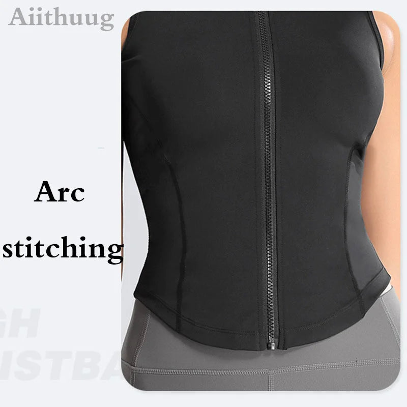 Aiithuug Women's Athletic Sleeveless Zip-Up Vest