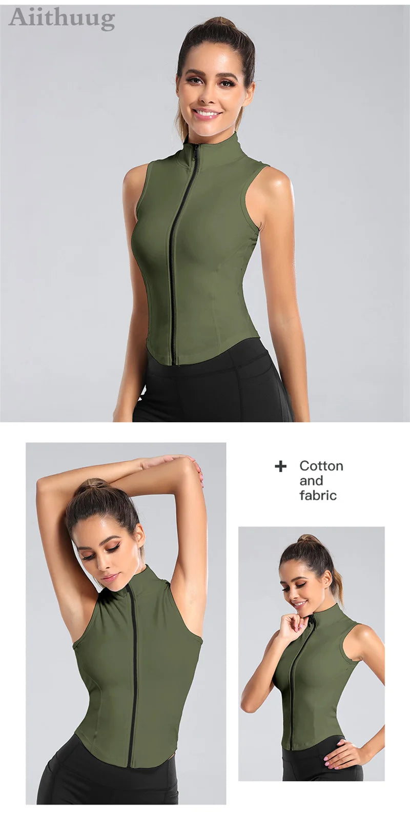 Aiithuug Women's Athletic Sleeveless Zip-Up Vest