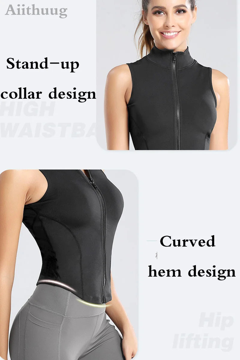 Aiithuug Women's Athletic Sleeveless Zip-Up Vest
