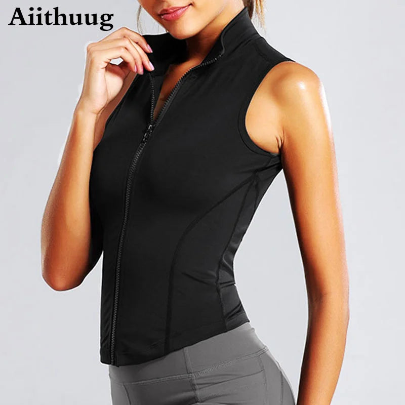 Aiithuug Women's Athletic Sleeveless Zip-Up Vest
