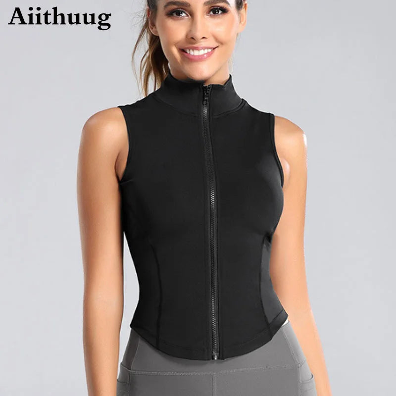 Aiithuug Women's Athletic Sleeveless Zip-Up Vest