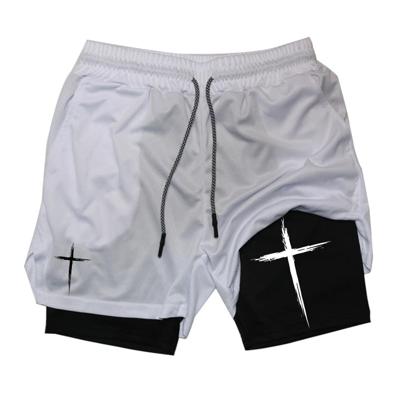 Cross Print 2-in-1 Men’s Performance Shorts