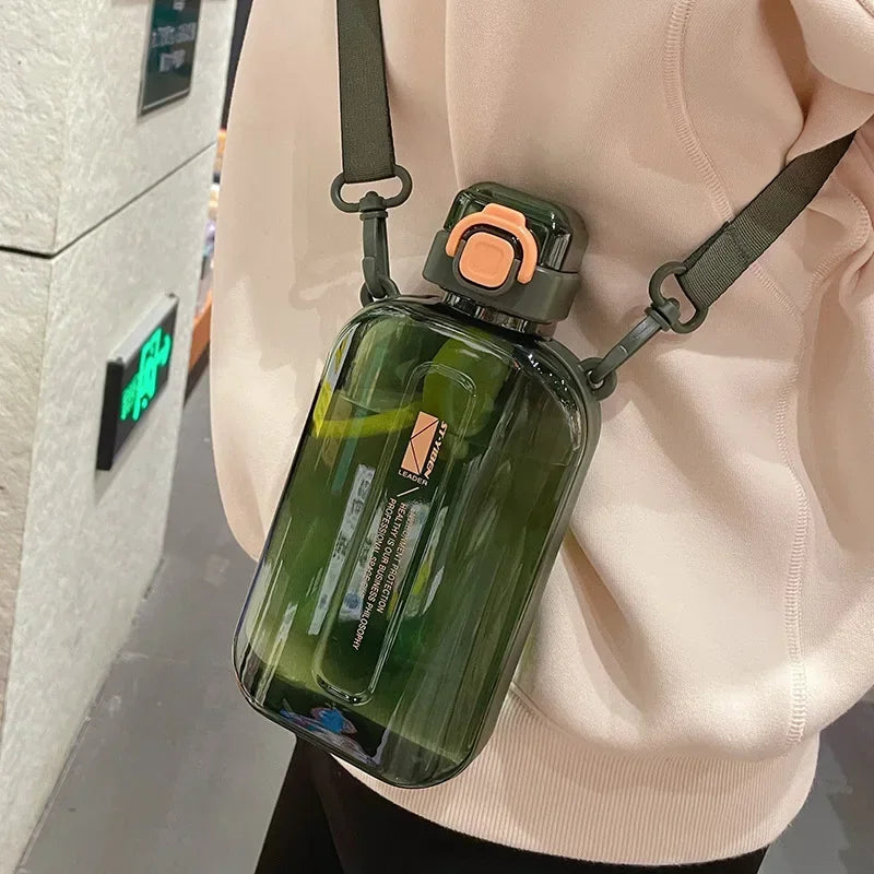 Flat Square Transparent Water Bottle with Strap