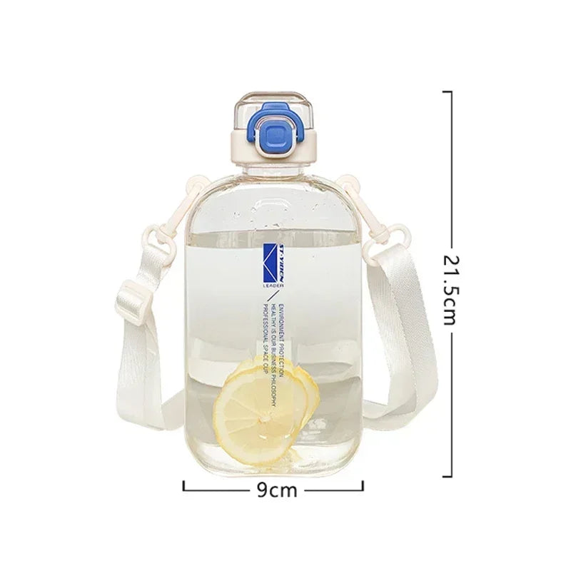 Flat Square Transparent Water Bottle with Strap