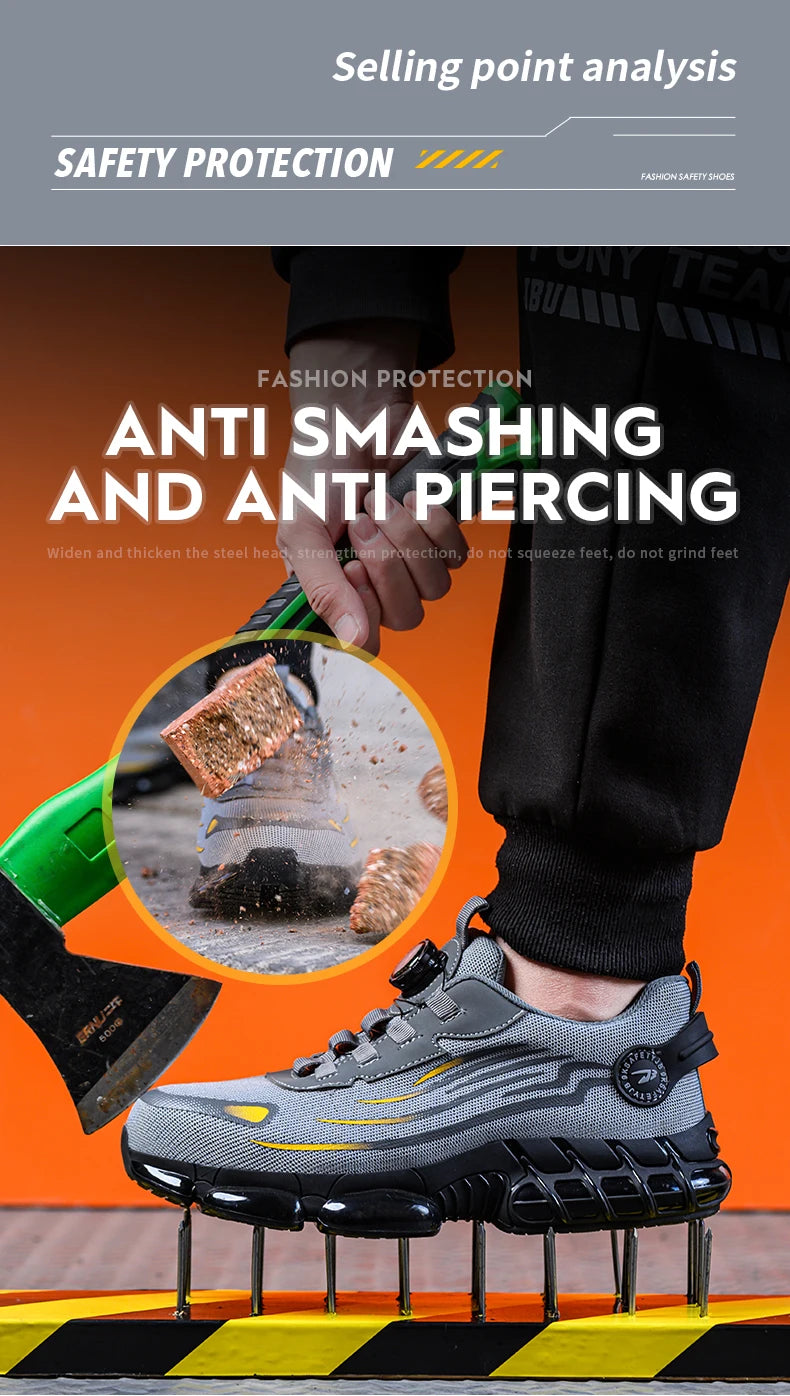Breathable Lace-Free Safety Work Shoes
