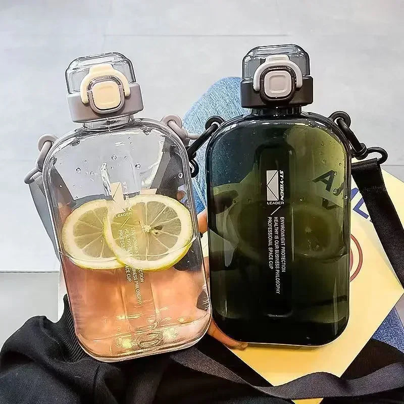 Flat Square Transparent Water Bottle with Strap