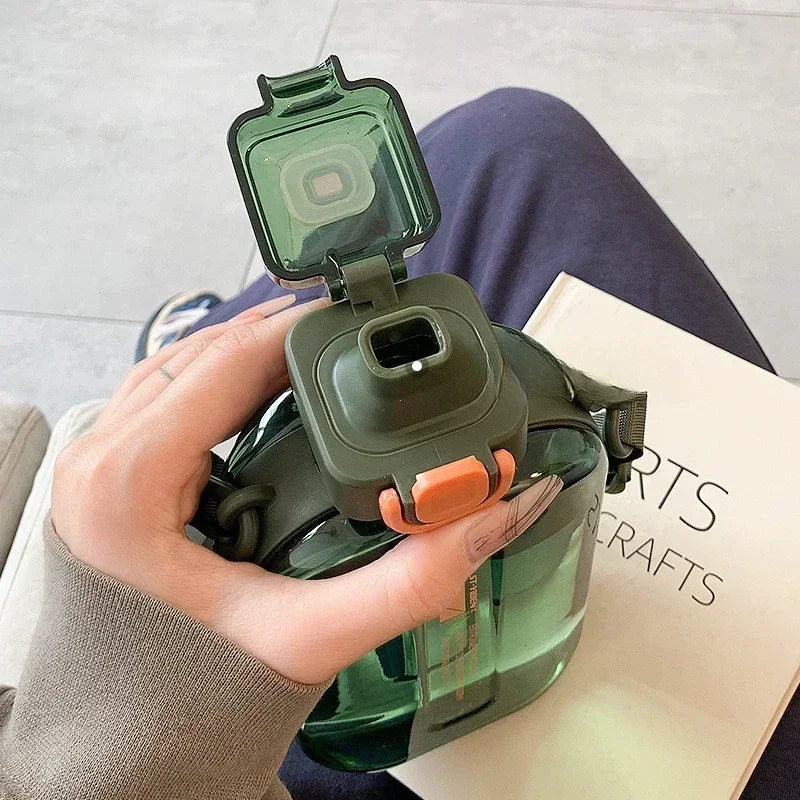 Flat Square Transparent Water Bottle with Strap