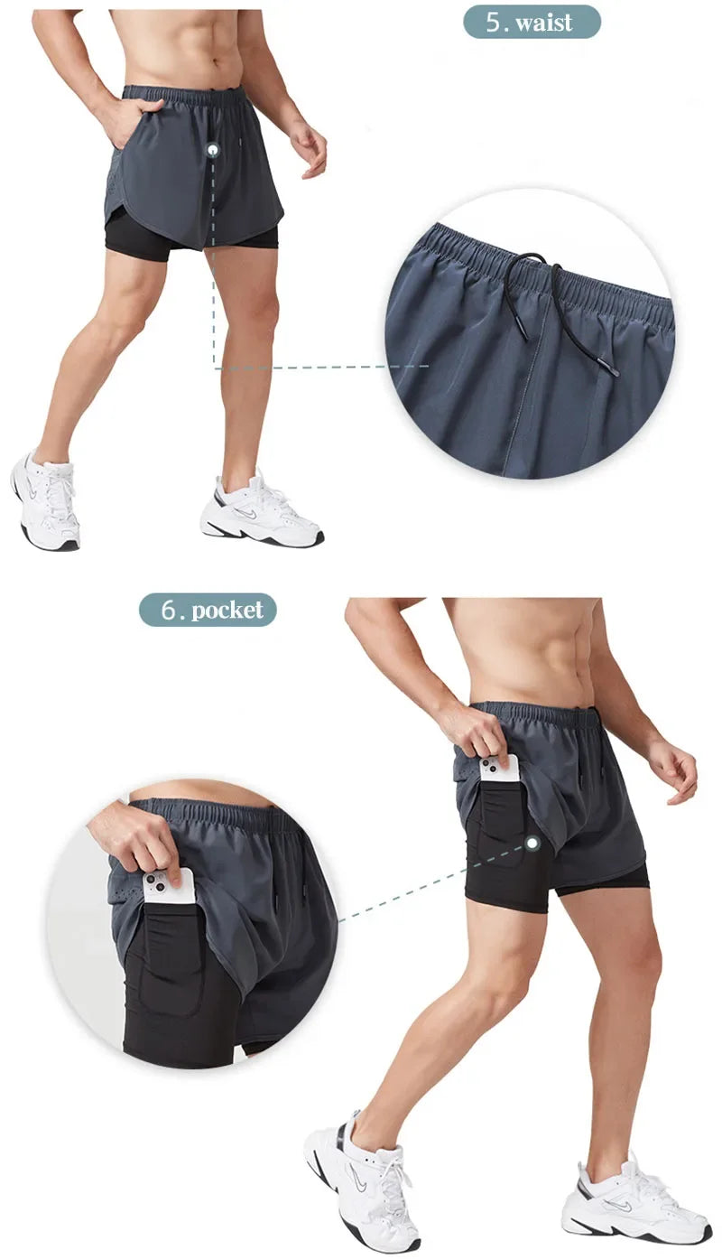 Men's Quick-Dry Double Layer Running Shorts