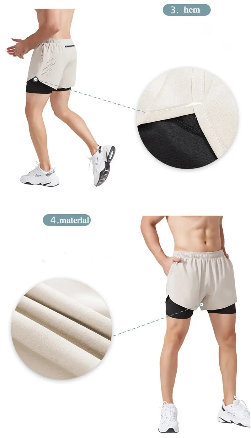 Men's Quick-Dry Double Layer Running Shorts