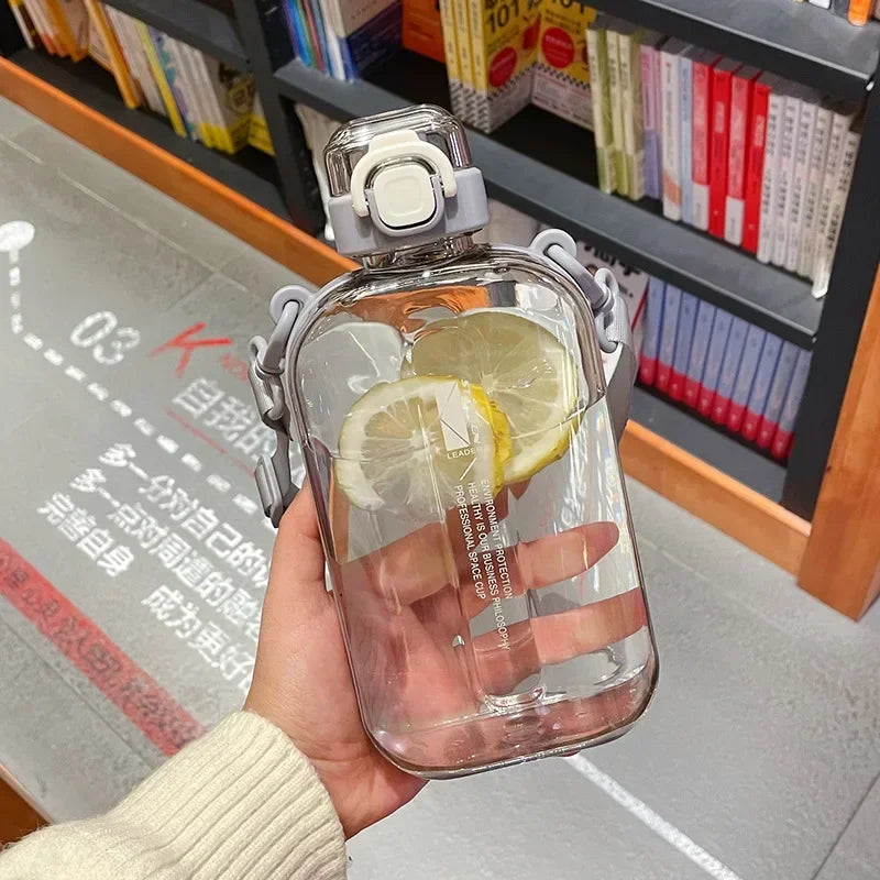 Flat Square Transparent Water Bottle with Strap