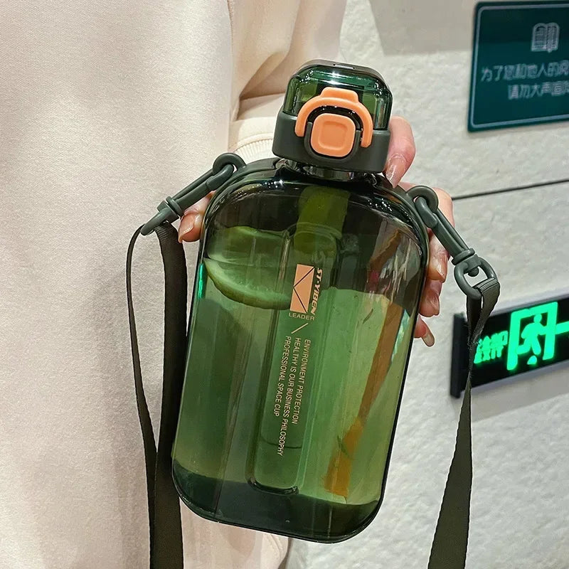 Flat Square Transparent Water Bottle with Strap