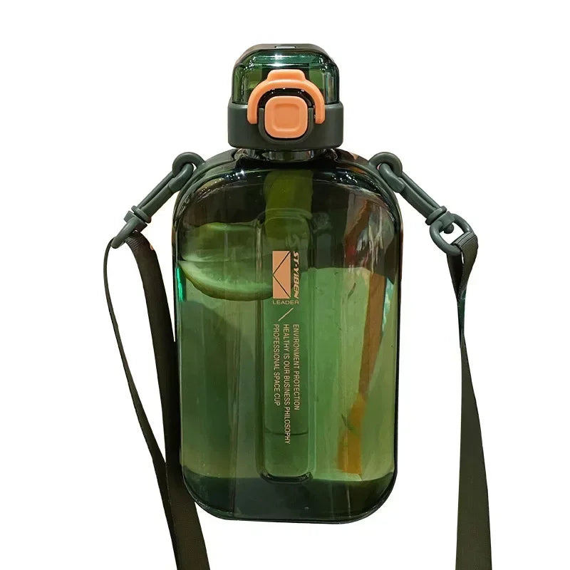 Flat Square Transparent Water Bottle with Strap