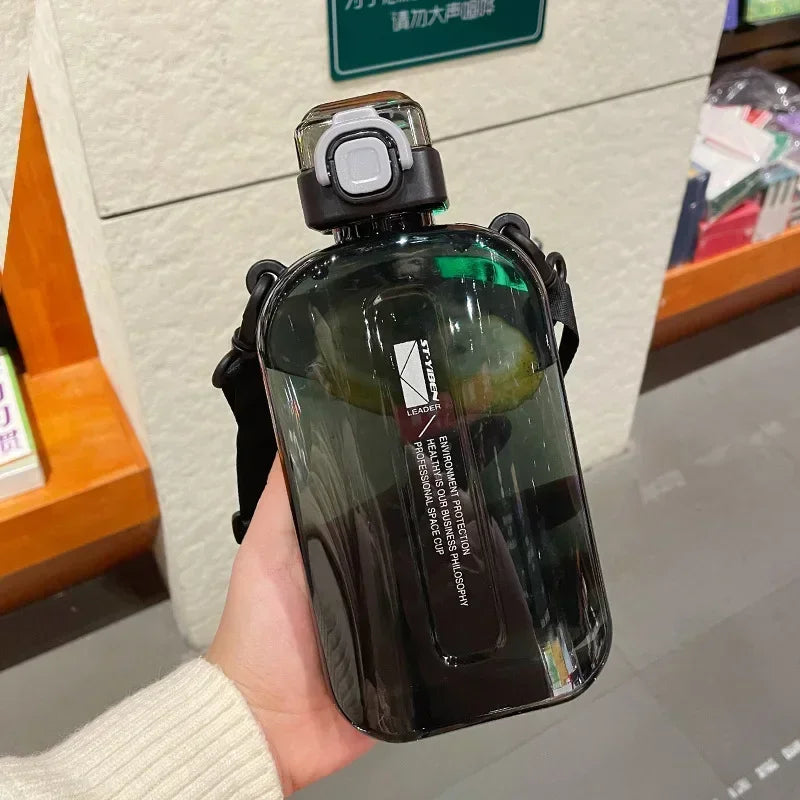 Flat Square Transparent Water Bottle with Strap