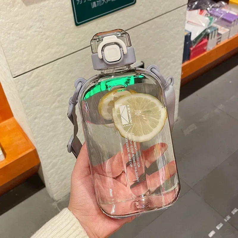 Flat Square Transparent Water Bottle with Strap
