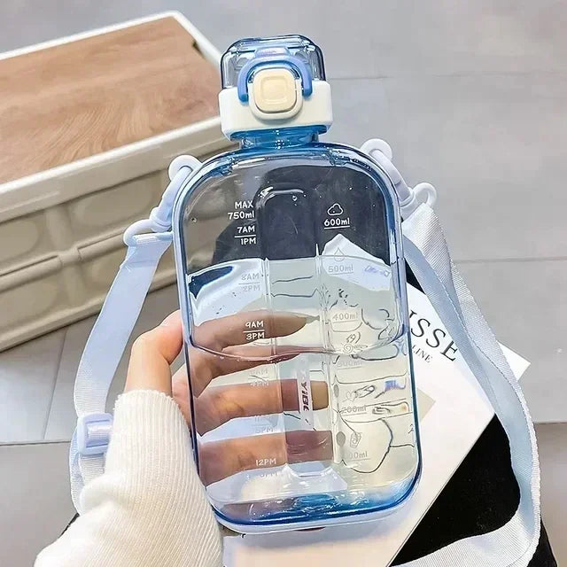 Flat Square Transparent Water Bottle with Strap