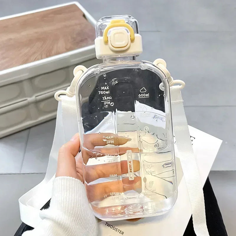 Flat Square Transparent Water Bottle with Strap