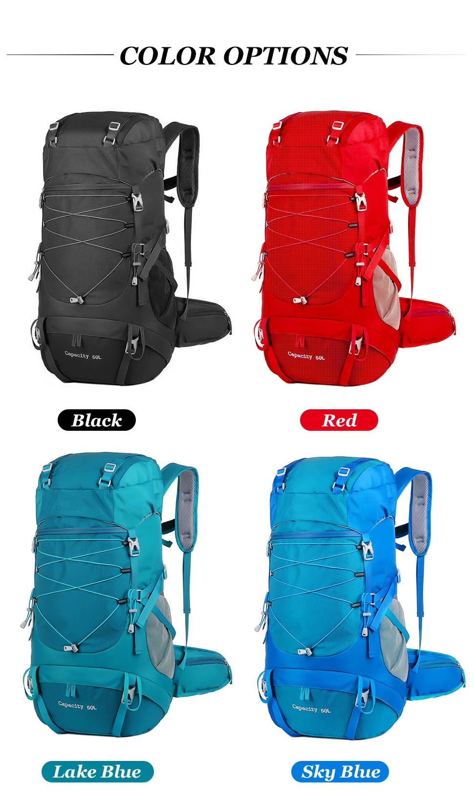50L Hiking Backpack with Rain Cover
